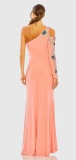 Mac Duggal 2204 Sz 8 One Shoulder LongSleeve Floral Embellished Gown Peach - Image 4