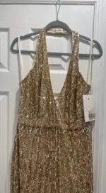 Mac Duggal 5759 Sequined Halter Strap Trumpet Gown Nude Gold Size 14 - Image 5