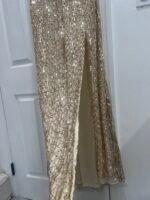 Mac Duggal 5759 Sequined Halter Strap Trumpet Gown Nude Gold Size 14 - Image 6