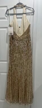 Mac Duggal 5759 Sequined Halter Strap Trumpet Gown Nude Gold Size 14 - Image 7