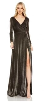 Mac Duggal 49088 Sz 10 Surplice V-Neck Metallic Jersey Gown, Black Gold