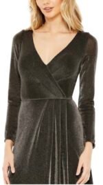 Mac Duggal 49088 Sz 10 Surplice V-Neck Metallic Jersey Gown, Black Gold - Image 4