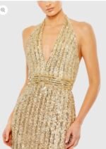 Mac Duggal 5759 Sequined Halter Strap Trumpet Gown Nude Gold Size 14 - Image 3