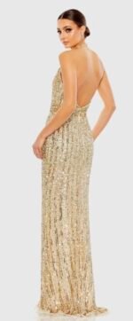 Mac Duggal 5759 Sequined Halter Strap Trumpet Gown Nude Gold Size 14 - Image 4