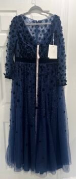Mac Duggal 68440 Women's Floral Applique Long Sleeve A-Line Gown Sz 14W Midnight - Image 5