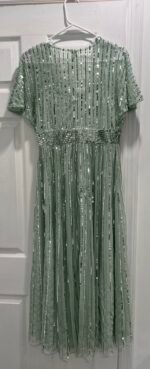 Mac Duggal 14007 Sz 6 Sag Green Embellished Short Sleeve Empire Waist MIDI Dress - Image 5