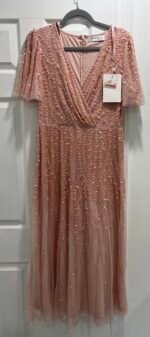 Mac Duggal 35109 Sz 12 Nude Flutter Sleeve Sequin Evening Gown - Image 5