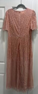 Mac Duggal 35116 Sz 10 Rose Pink Beaded Wrap Over Butterfly Sleeve MIDI Dress - Image 6