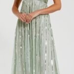 Mac Duggal 14007 Sz 6 Sag Green Embellished Short Sleeve Empire Waist MIDI Dress
