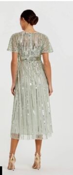 Mac Duggal 14007 Sz 6 Sag Green Embellished Short Sleeve Empire Waist MIDI Dress - Image 3