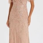 Mac Duggal 35109 Sz 12 Nude Flutter Sleeve Sequin Evening Gown