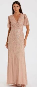 Mac Duggal 35109 Sz 12 Nude Flutter Sleeve Sequin Evening Gown