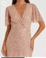 Mac Duggal 35109 Sz 12 Nude Flutter Sleeve Sequin Evening Gown - Image 3