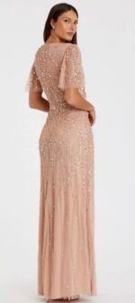 Mac Duggal 35109 Sz 12 Nude Flutter Sleeve Sequin Evening Gown - Image 4