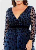 Mac Duggal 68440 Women's Floral Applique Long Sleeve A-Line Gown Sz 14W Midnight - Image 2