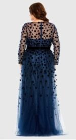 Mac Duggal 68440 Women's Floral Applique Long Sleeve A-Line Gown Sz 14W Midnight - Image 3