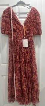 Mac Duggal A8013 Mesh V-Neck Beige Multi Floral Maxi Dress Size 8 - Image 5