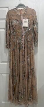 MAC DUGGAL 5217 Sz 12 NUDE LONG SLEEVE EMBELLISHED ILLUSION EVENING GOWN - Image 5
