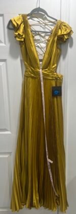 Ieena for Mac Duggal 26729 Sz 8 Chartreuse Pleated Cut Out Lace Up Back Gown - Image 5