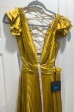 Ieena for Mac Duggal 26729 Sz 4 Chartreuse Pleated Cut Out Lace Up Back Gown - Image 7