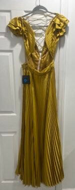 Ieena for Mac Duggal 26729 Sz 8 Chartreuse Pleated Cut Out Lace Up Back Gown - Image 6