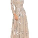 MAC DUGGAL 5217 Sz 12 NUDE LONG SLEEVE EMBELLISHED ILLUSION EVENING GOWN