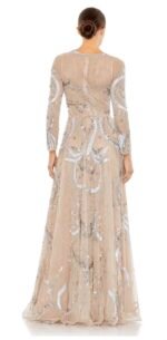 MAC DUGGAL 5217 Sz 12 NUDE LONG SLEEVE EMBELLISHED ILLUSION EVENING GOWN - Image 3
