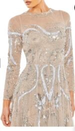 MAC DUGGAL 5217 Sz 8 NUDE LONG SLEEVE EMBELLISHED ILLUSION EVENING GOWN - Image 4