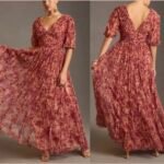 Mac Duggal A8013 Mesh V-Neck Beige Multi Floral Maxi Dress Size 8