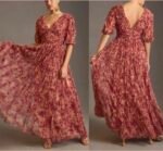 Mac Duggal A8013 Mesh V-Neck Beige Multi Floral Maxi Dress Size 20