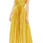 Ieena for Mac Duggal 26729 Sz 8 Chartreuse Pleated Cut Out Lace Up Back Gown