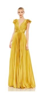 Ieena for Mac Duggal 26729 Sz 8 Chartreuse Pleated Cut Out Lace Up Back Gown