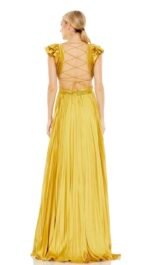 Ieena for Mac Duggal 26729 Sz 8 Chartreuse Pleated Cut Out Lace Up Back Gown - Image 3