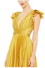 Ieena for Mac Duggal 26729 Sz 4 Chartreuse Pleated Cut Out Lace Up Back Gown - Image 2