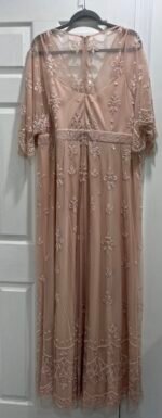 Mac Duggal Blush Sequin Short Sleeve Tulle Trumpet Gown Size 16 - Image 9