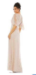 Mac Duggal Blush Sequin Short Sleeve Tulle Trumpet Gown Size 16 - Image 3
