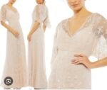 Mac Duggal Blush Sequin Short Sleeve Tulle Trumpet Gown Size 16
