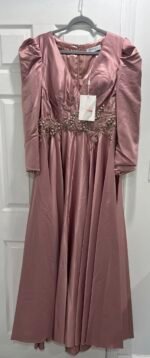 Mac Duggal 11221 Sz 18 Long Sleeve Embellished Waist Gown in Rose Pink - Image 4