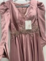 Mac Duggal 11221 Sz 18 Long Sleeve Embellished Waist Gown in Rose Pink - Image 6