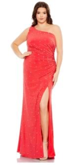Mac Duggal 68130 - Sz 18W Cherry One Sleeve Rhinestone Plus Size Dress