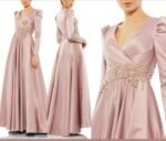 Mac Duggal 11221 Sz 18 Long Sleeve Embellished Waist Gown in Rose Pink - Image 2