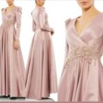 Mac Duggal 11221 Sz 18 Long Sleeve Embellished Waist Gown in Rose Pink