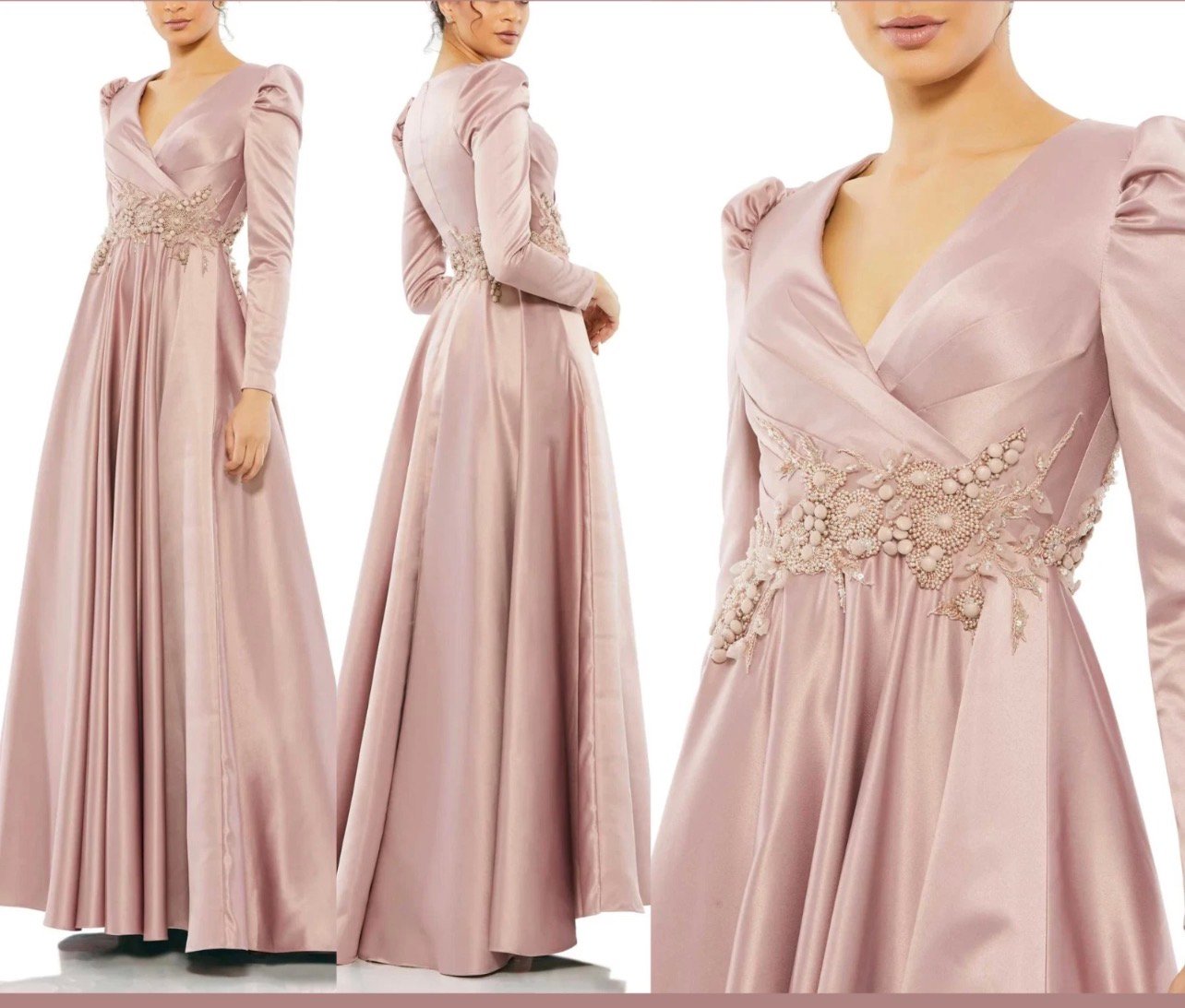 Screenshot Mac Duggal 11221 Sz 12 Long Sleeve Embellished Waist Gown in Rose Pink - Image 1