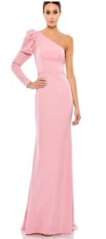 Mac Duggal 70149 Size 10 Rose Pink One Shoulder Puff Sleeve Gown Dress