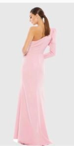 Mac Duggal 70149 Size 10 Rose Pink One Shoulder Puff Sleeve Gown Dress - Image 3
