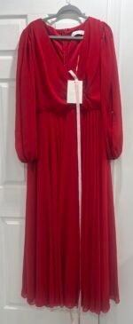 Mac Duggal Red Split Long Sleeve Chiffon Gown Size 20W - Image 5
