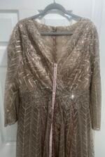 Mac Duggal 20189 Sz 16 Taupe Embellished Illusion Long Sleeve Wrap Over Gown - Image 6