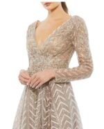 Mac Duggal 20189 Sz 16 Taupe Embellished Illusion Long Sleeve Wrap Over Gown - Image 3
