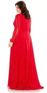 Mac Duggal Red Split Long Sleeve Chiffon Gown Size 20W - Image 3