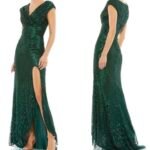 Mac Duggal 5441 Sz 10 Cap Sleeve Sequined Evening Gown Forest Green